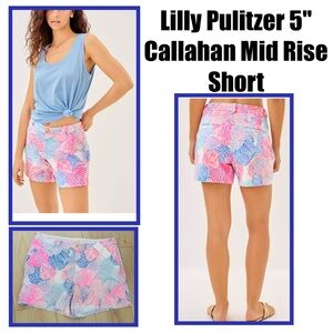 Lilly Pulitzer Pink Blue Shell-Print Callahan 5" Mid-Rise Shorts